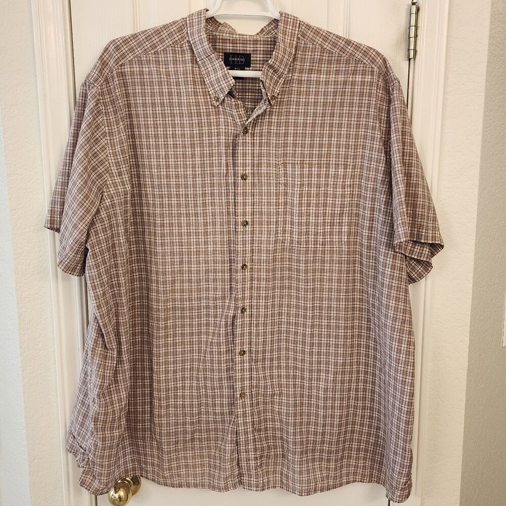 HB Orange Plaid Short Sleeve Button-Down Shirt – 4XL – 55% Cotton